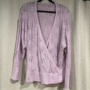 Lilac sweater with deep cross over plunge